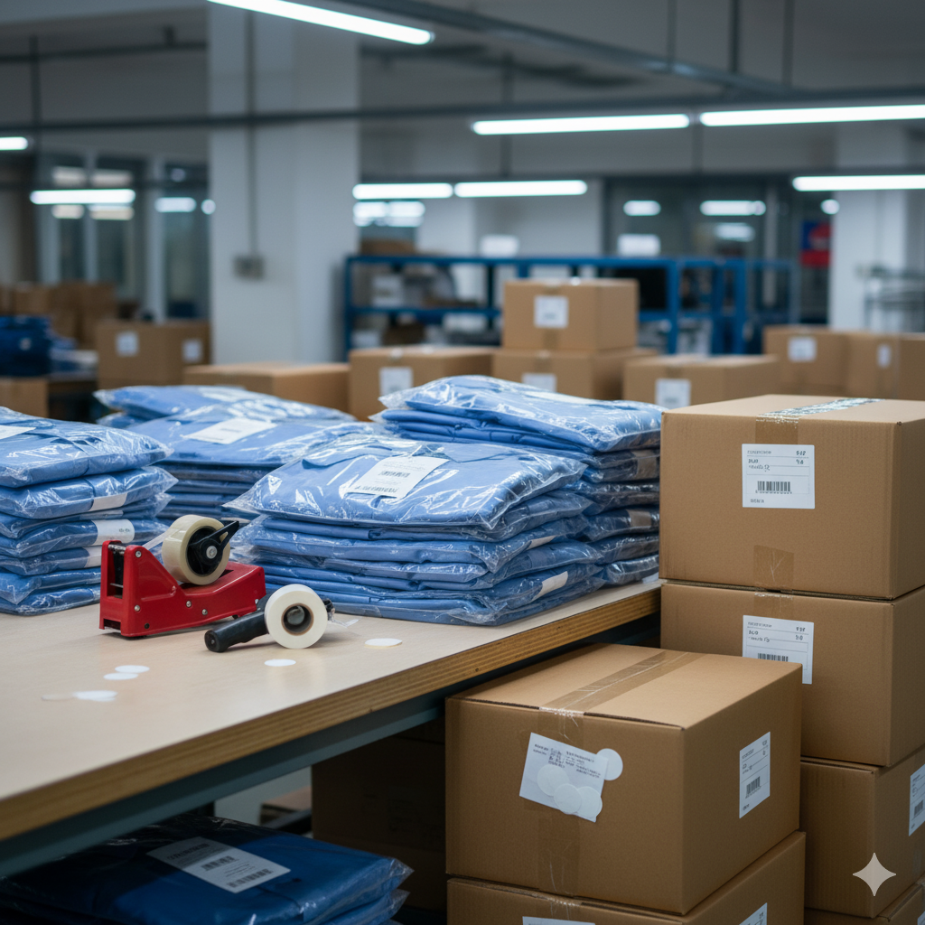 Finishing and pressing station for workwear uniforms in Pakistan